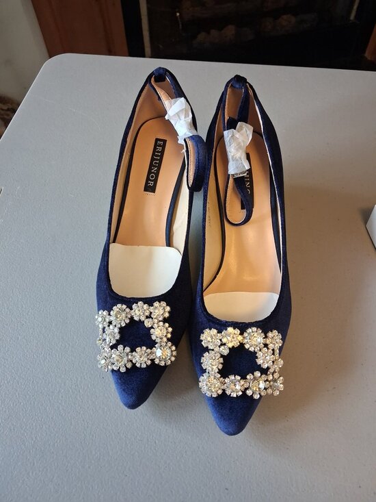 Erijunor Shoes - Ertunor Navy Crystal-Embellished Pointed Toe Heels